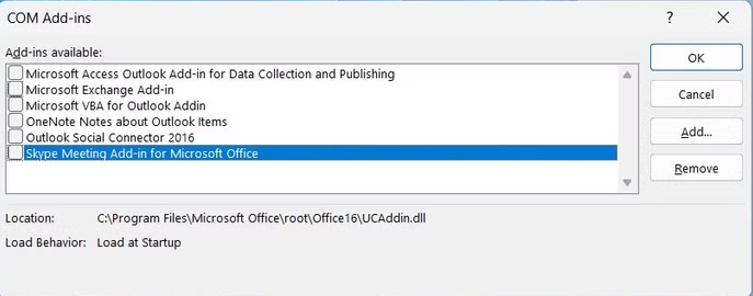 Xóa add-ins trên Outlook