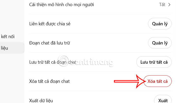 Xóa tất cả đoạn chat ChatGPT