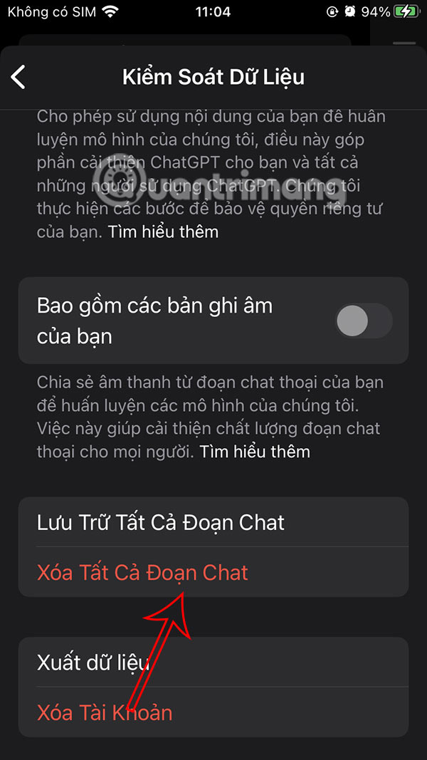 Xóa đoạn chat ChatGPT