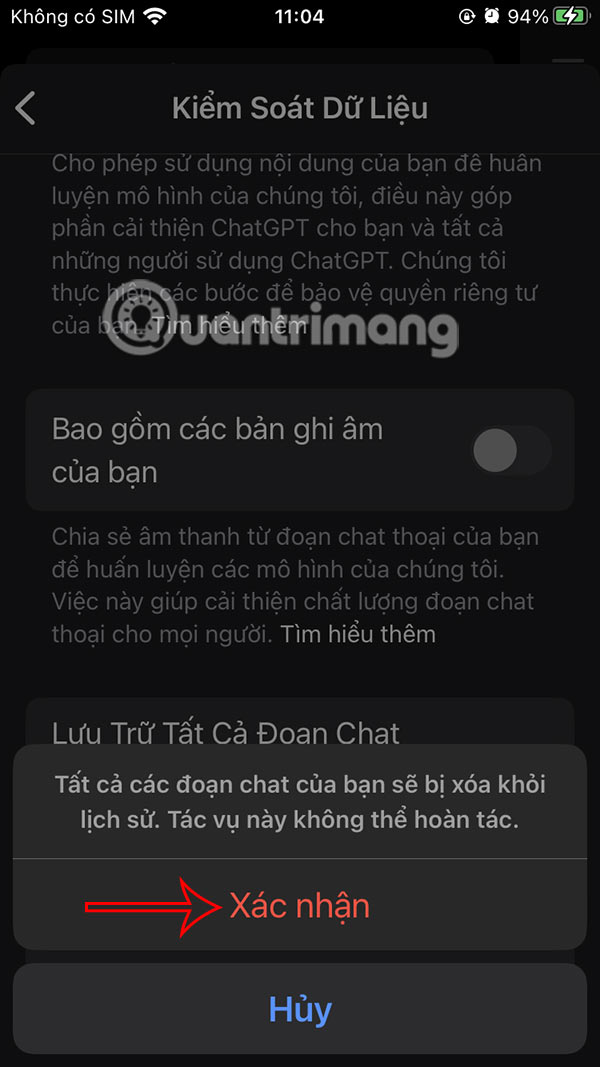 Xóa lịch sử ChatGPT