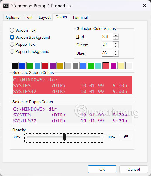 Chỉnh độ mờ Command Prompt Windows