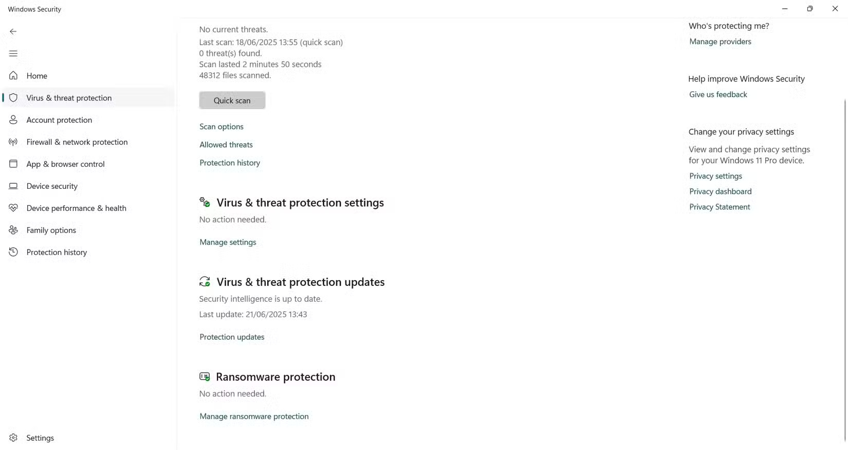 Bảo vệ chống virus và mối đe dọa trong Windows Security