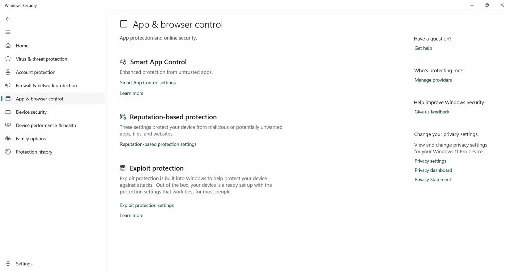 Mở Exploit Protection trong Windows Security