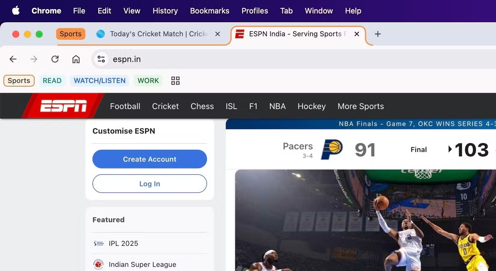 Tab Groups của Chrome được liệt kê trong menu bookmark trên máy Mac.