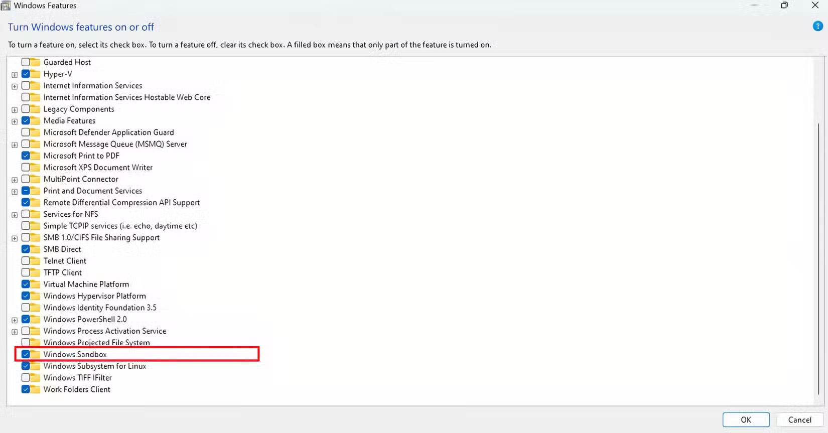 Kích hoạt Windows Sandbox