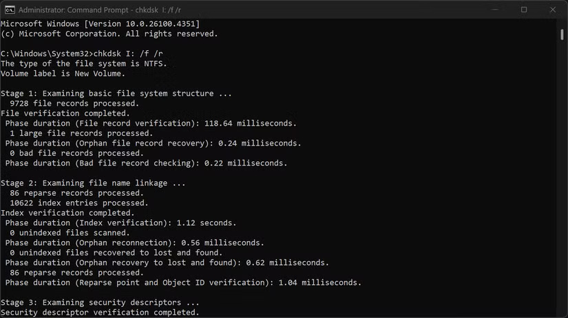 Lệnh CHKDSK trong Command Prompt