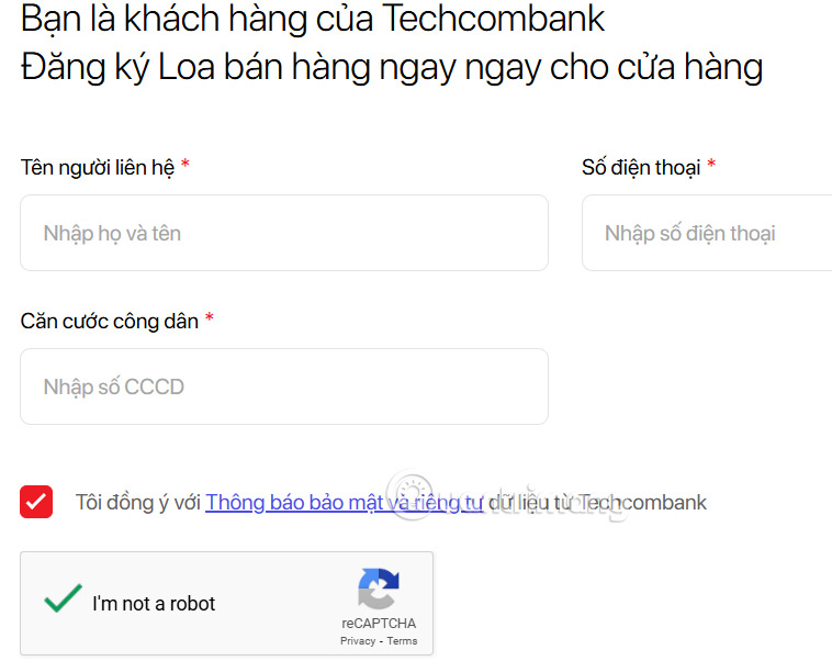 Đăng ký báo biến động số dư qua loa Techcombank Mobile