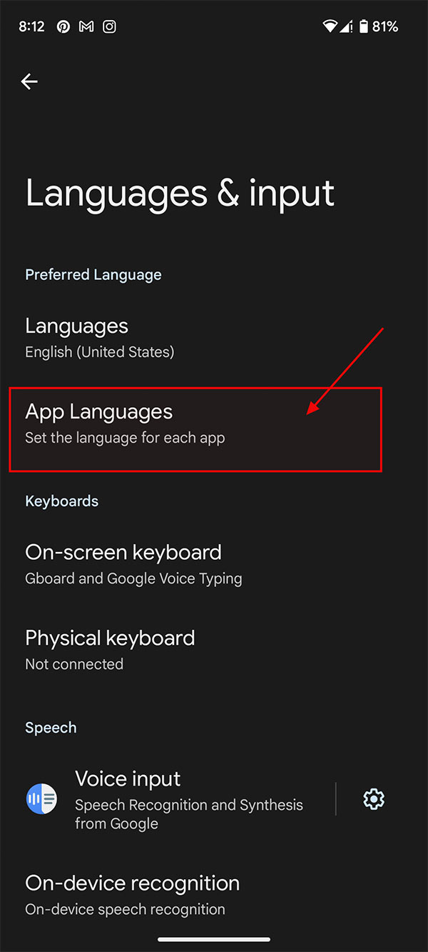 Chỉnh ngôn ngữ ứng dụng