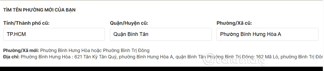 Địa chỉ mới sau khi sáp nhập Tp.Hồ Chí Minh