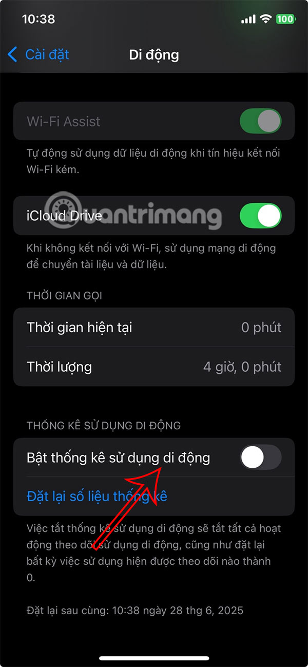 Tắt thống kê dữ liệu di động iPhone