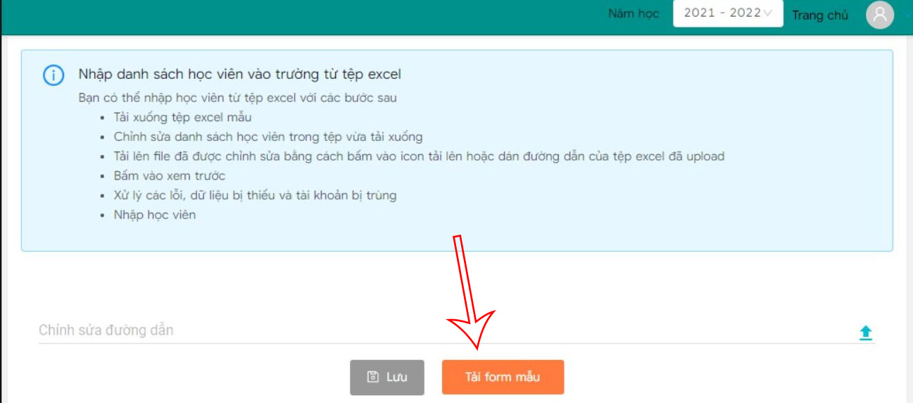 Nhập thông tin giáo viên có sẵn tải lên Temis