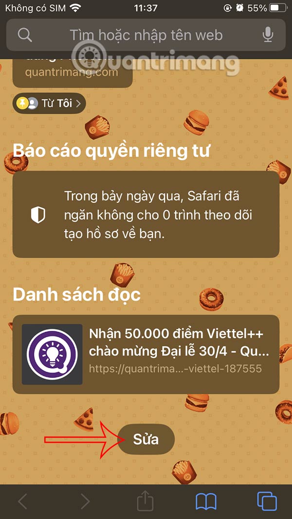 Sửa trang bắt đầu Safari