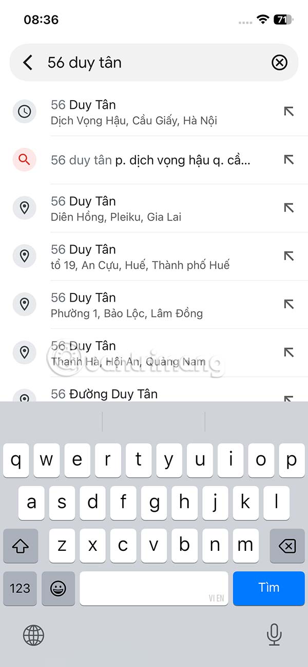 Tìm địa điểm muốn xem Google Maps