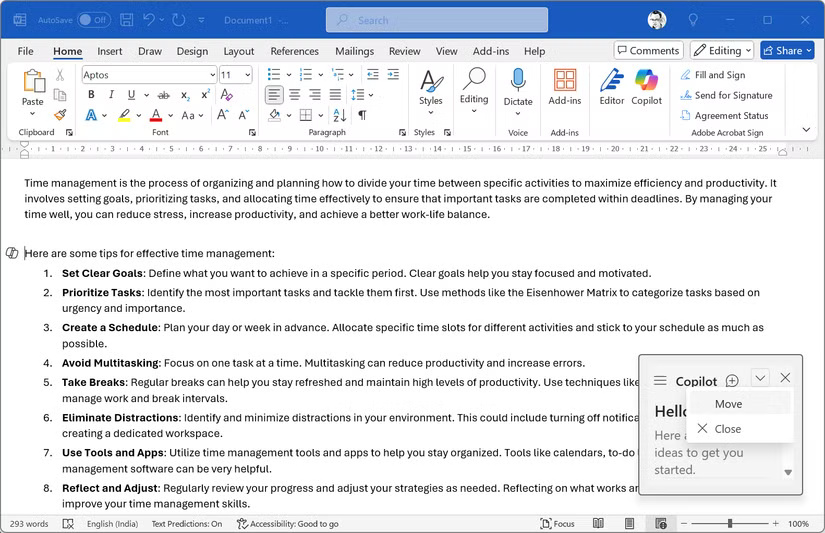 Bảng Copilot của Microsoft Office trong Word