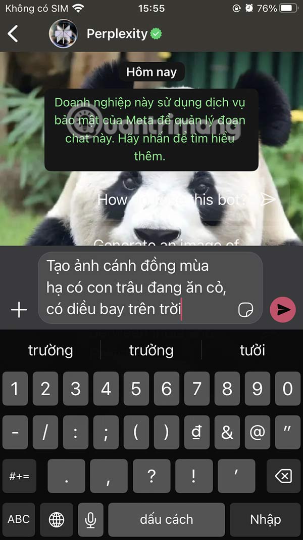 Nhập mô tả tạo ảnh AI bằng Perplexity trên WhatsApp