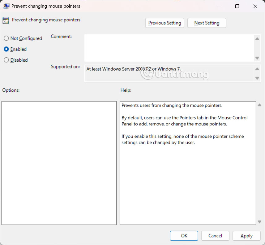 Chặn thay đổi chuột trên Windows 11 qua Policy Editor