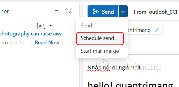 Cách lên lịch gửi email trong Outlook
