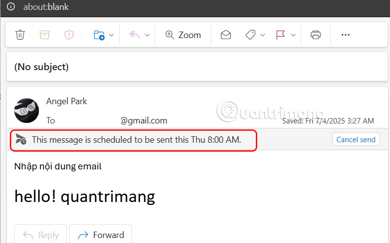 Email Outlook lên lịch gửi trên máy tính