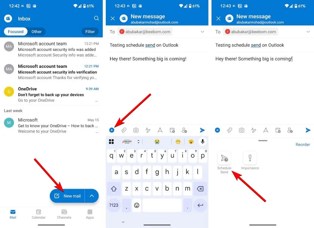 Lên lịch gửi email Outlook Android