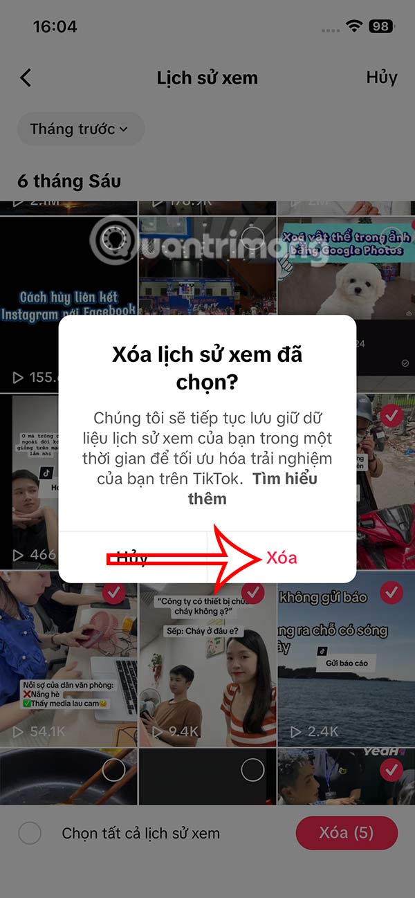 Xóa các video TikTok đã xem 