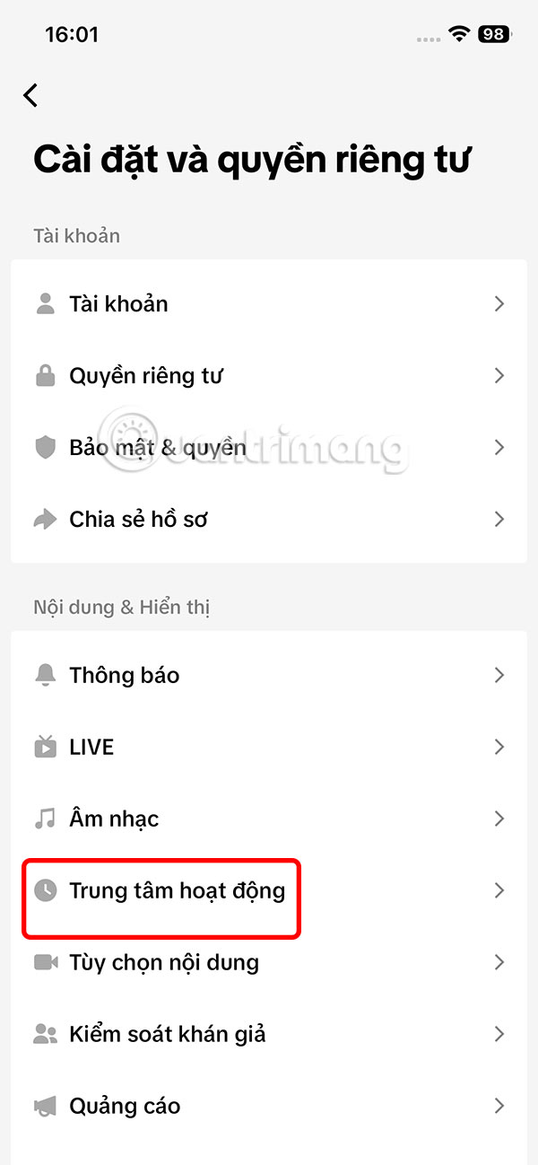 Trung tâm hoạt động TikTok