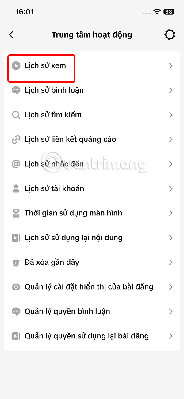 Lịch sử xem video TikTok