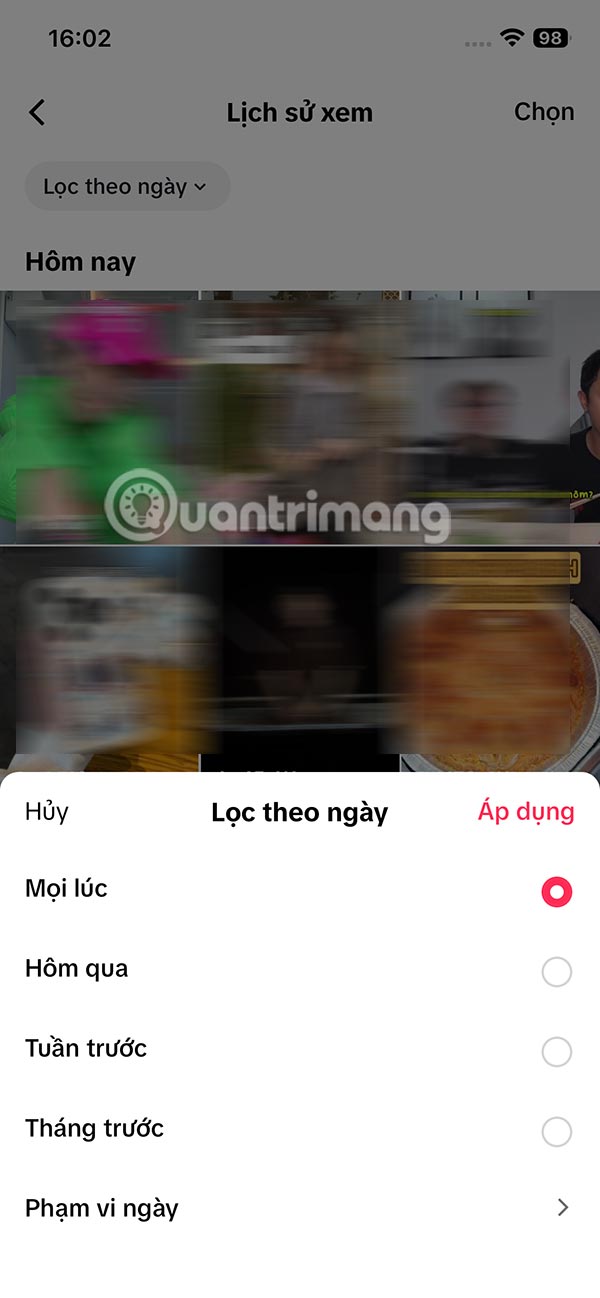 Chọn thời gian xem video TikTok