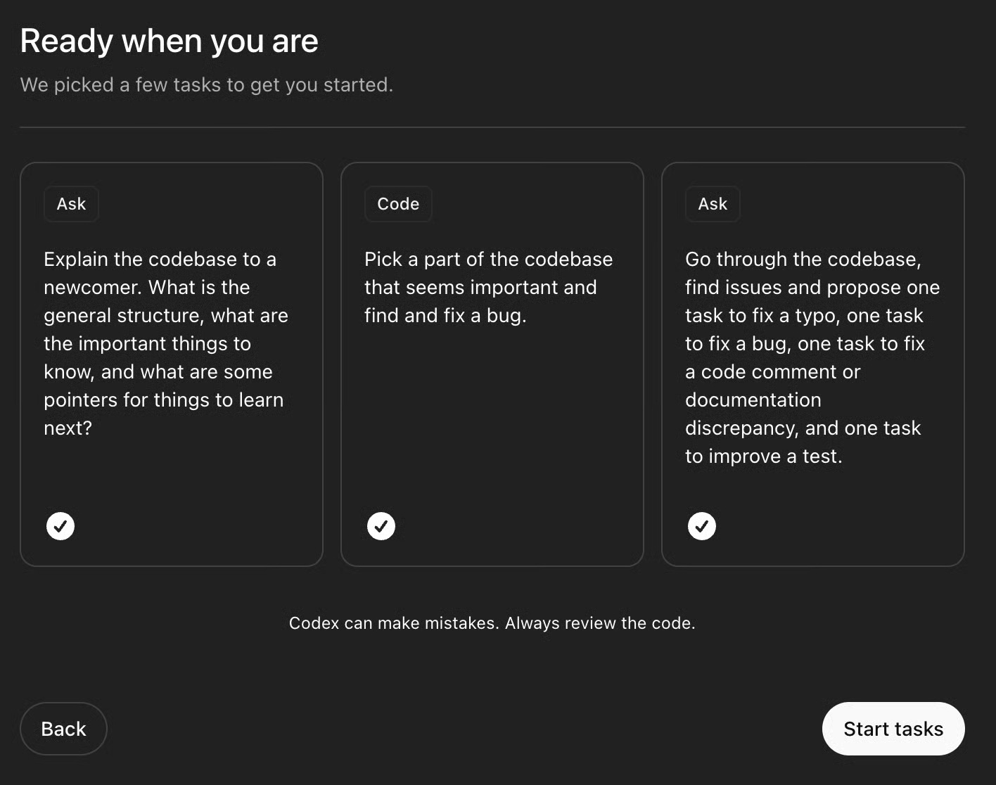Các tác vụ trên Codex của OpenAI