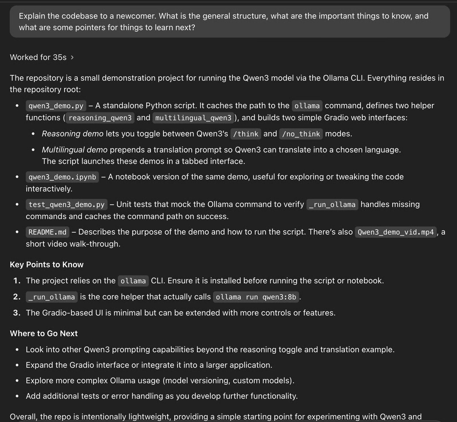 Nhiệm vụ giải thích về CodeBase của OpenAI Codex