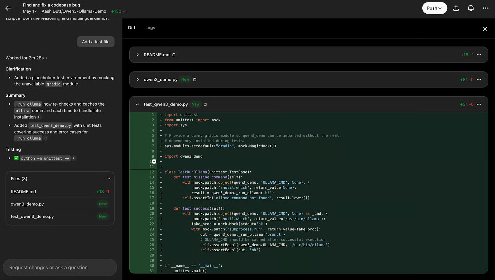 Các file code được cập nhật trong Codex của OpenAI