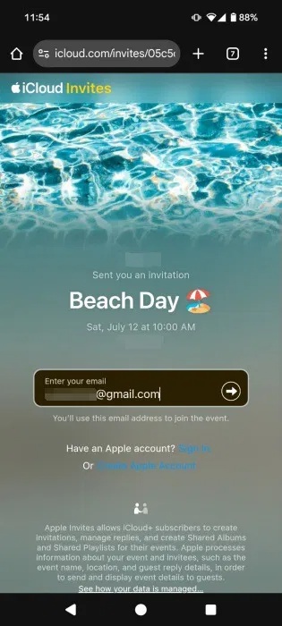 Đăng ký bằng email để xem lời mời tham dự sự kiện của Apple trên thiết bị khách.