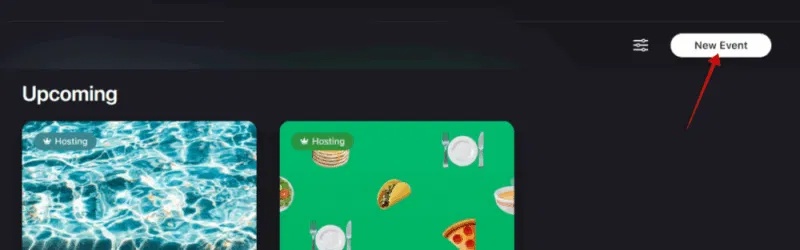 Nhấn vào nút New Event để tạo lời mời mới trong Apple Invites dành cho web.