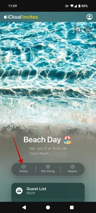 Hồi đáp cho sự kiện được tạo bằng ứng dụng Invites trên iPhone.