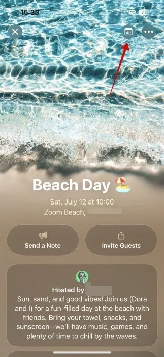 Nhấn vào biểu tượng lịch trong ứng dụng Invites trên iPhone.
