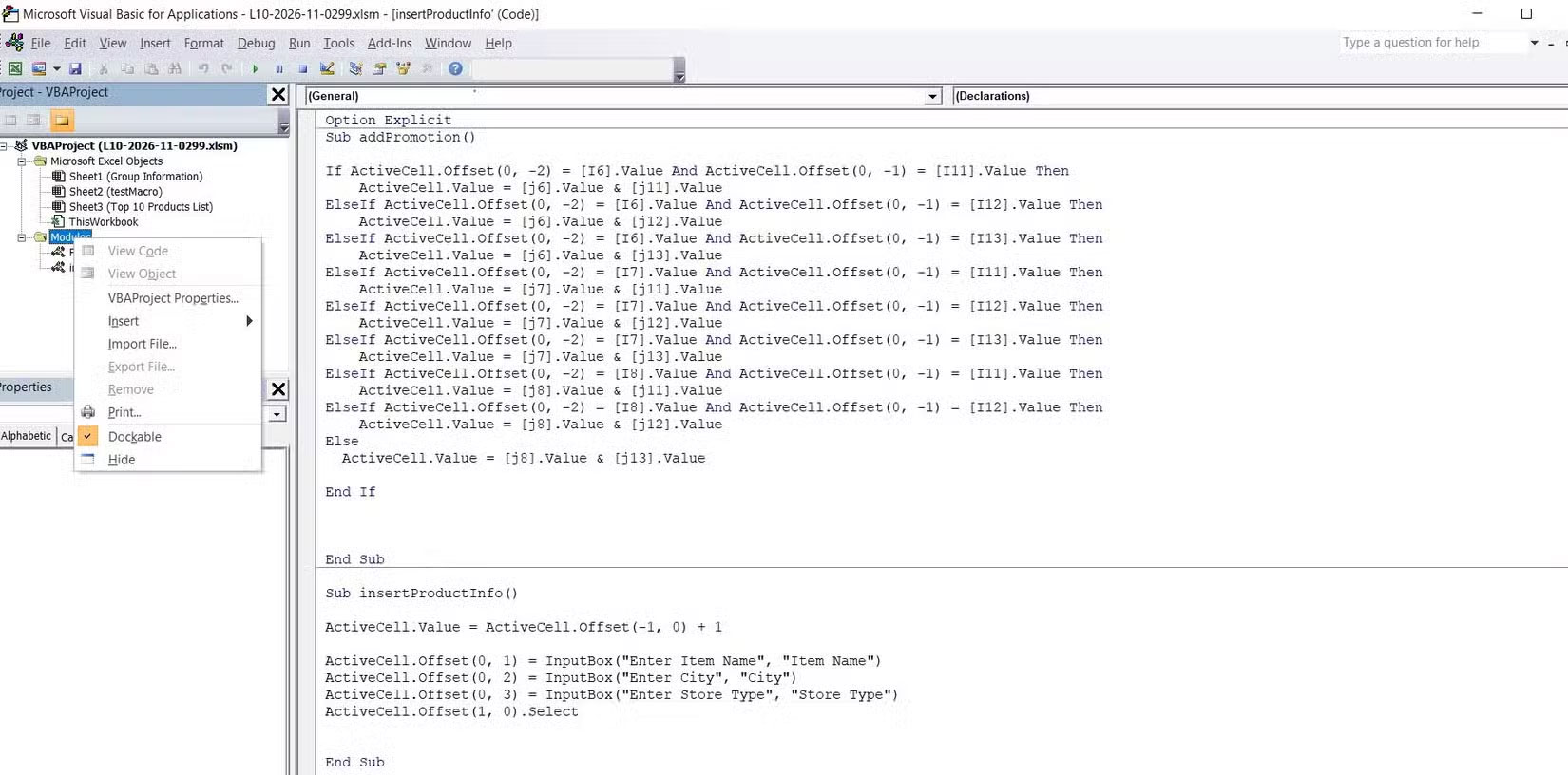 Tùy chọn nhập file VBA