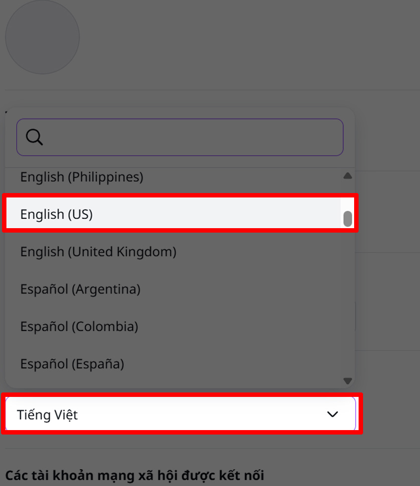 Chuyển ngôn ngữ Canva