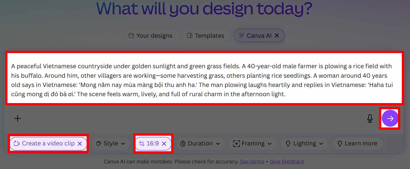 Tạo video trên Canva AI