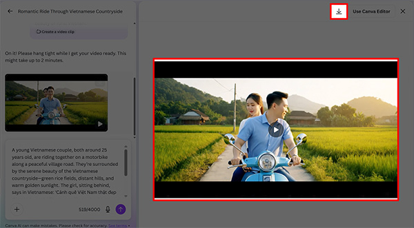 Tải video trên Canva AI