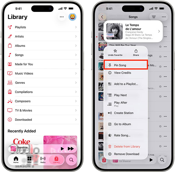 Ghim nhạc trong Apple Music