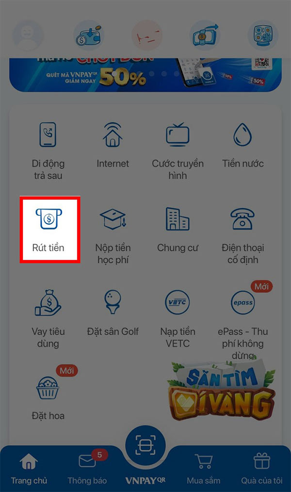 Rút tiền trên VNPAY