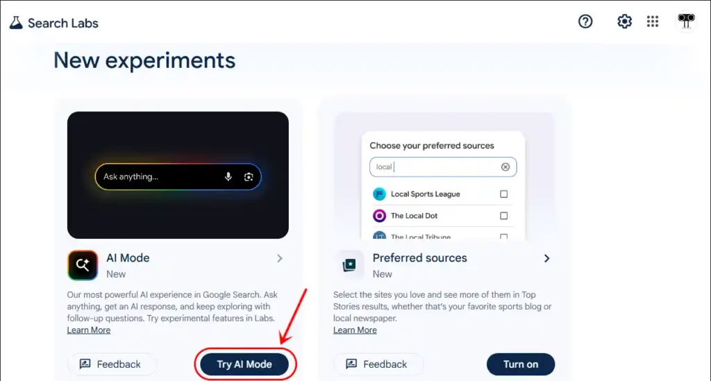 Dùng AI Mode Google tìm kiếm