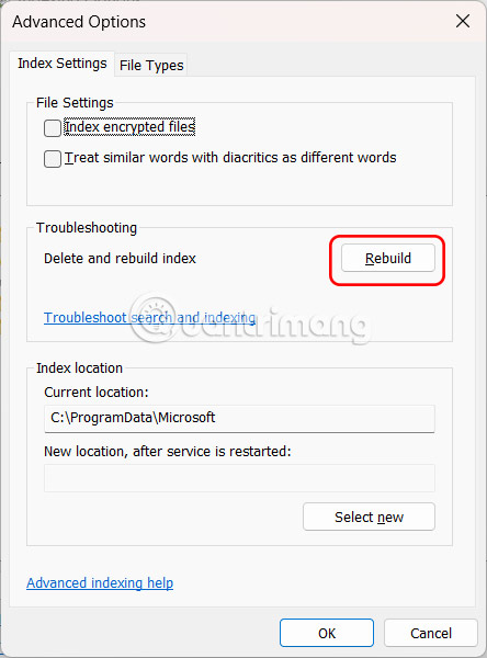 Xây dựng lại chỉ mục Windows 11