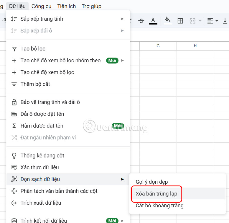 Xóa hàng trống trong Sheets 