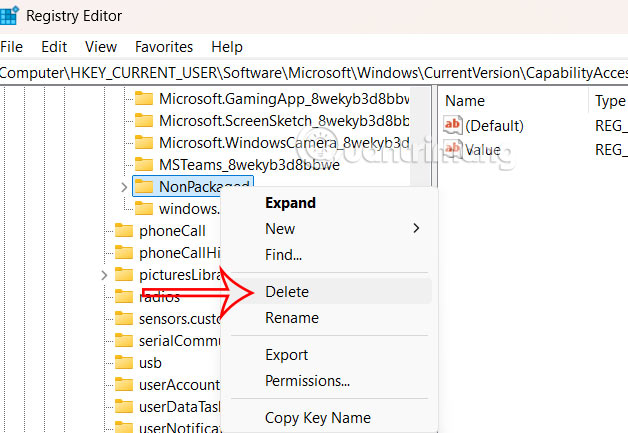 Xóa lịch sử dùng micro Windows 11 qua Registry Editor