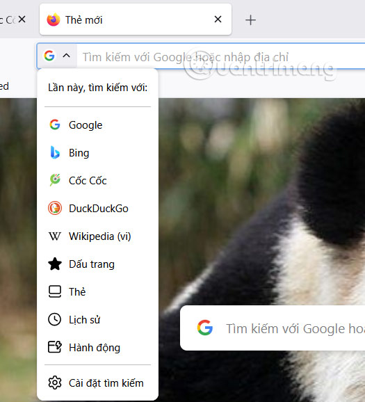 Đổi công cụ tìm kiếm Firefox