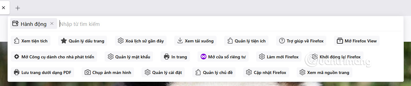 Hành động trên Firefox