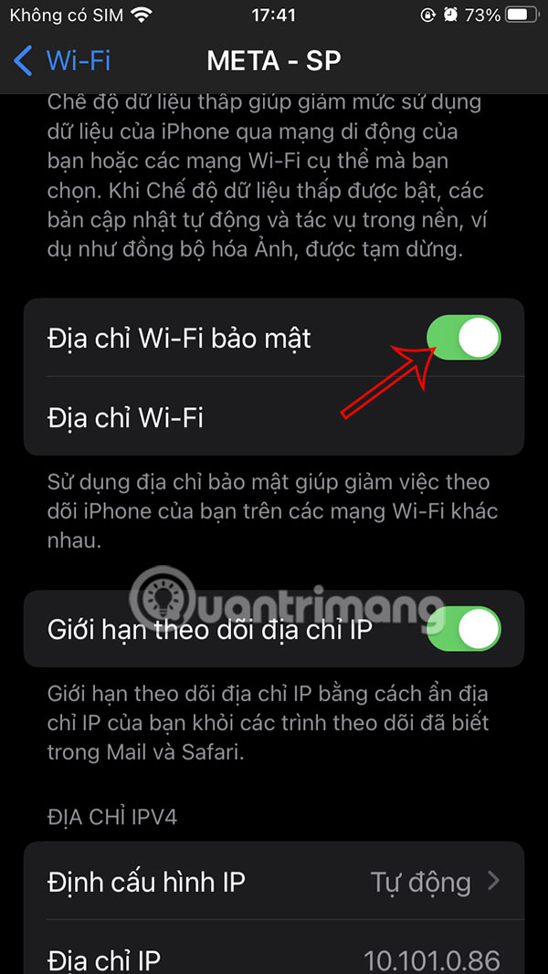 WiFi iPhone riêng tư