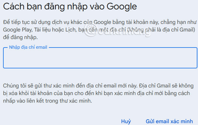 Nhập email nhận link xóa Gmail