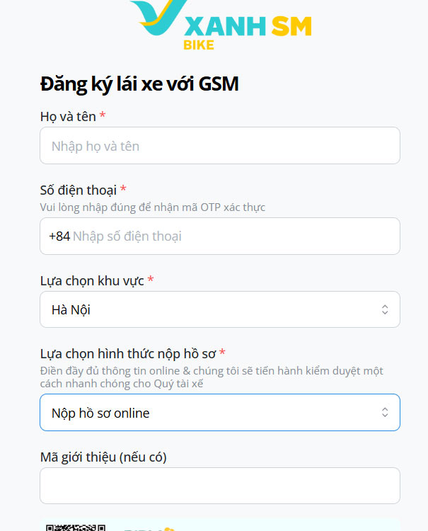 Đăng ký Xanh SM Bike