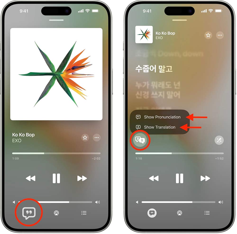 Bật hiện lời và phát âm bài hát Apple Music